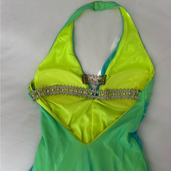 Cache Green and Blue Embellished Dress a Brilliant Rhinestone Center and Back - Picture 2 of 4